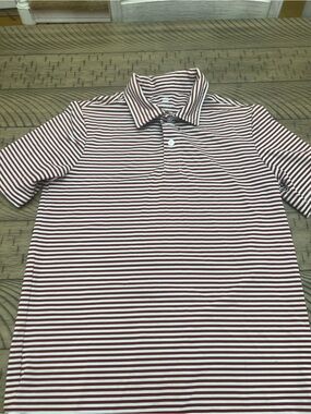 Youth Boy’s Class Club Maroon and White Striped Polo Golf Shirt